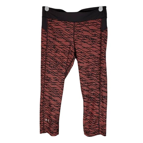 Under Armour Heat Gear Mid-rise Geometric Active Capri Leggings Dark Gray Orange - Picture 13 of 14